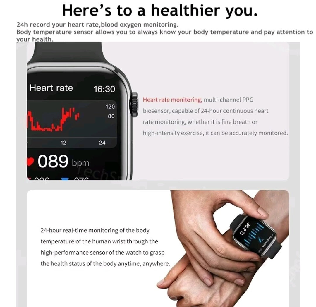 Smartwatch 1.9" HD Impermeabile IP68 | Chiamate Bluetooth, Ricarica Wireless e Batteria 7 Giorni